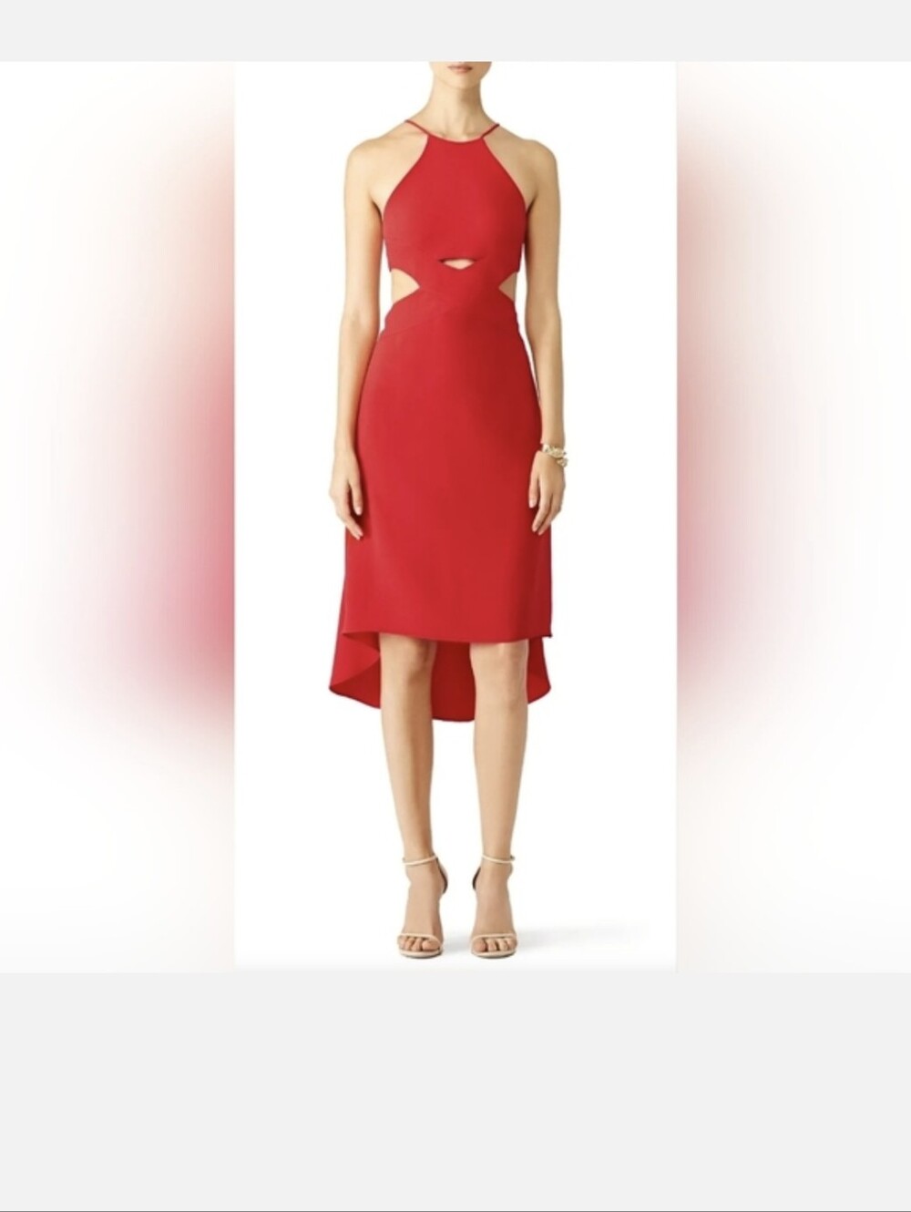 Halston Heritage,Red Midi Dress with Cutout, Size Xs